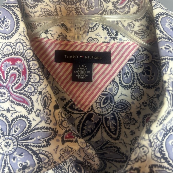 Tommy Hilfiger Blue and Red Casual Button Down Shirt Flowers Cotton Size large - Picture 7 of 11